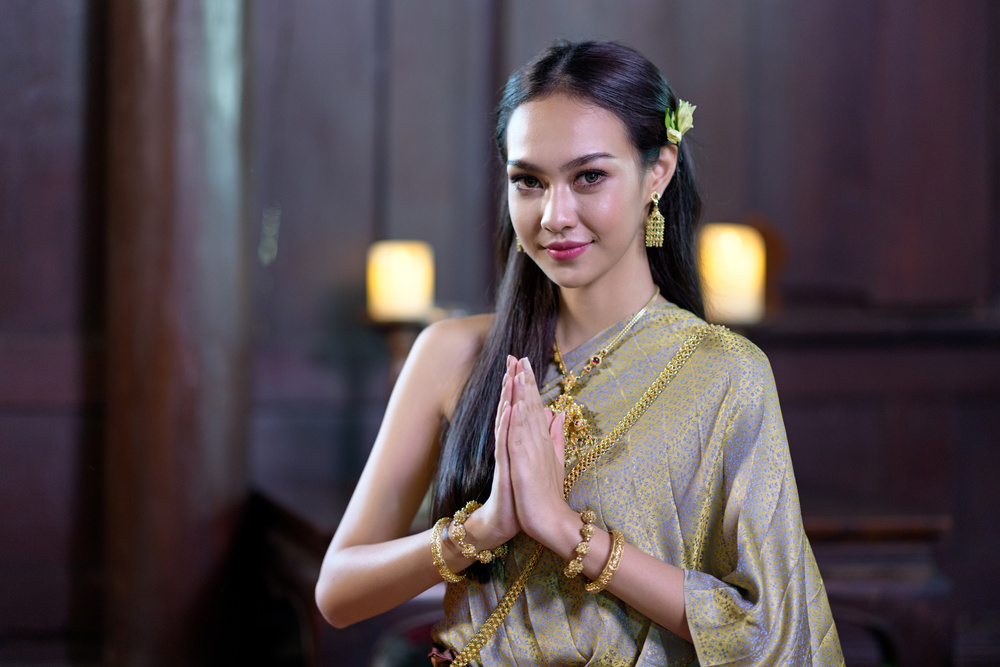 Portrait Thai woman in  retro Thai dress